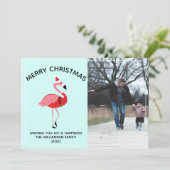 Flamingo Santa Foto Blue Kerstmis Feestdagenkaart (Staand voorkant)
