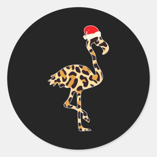 Flamingo Santa Hat Family Matching Christmas Leopa Ronde Sticker (Voorkant)
