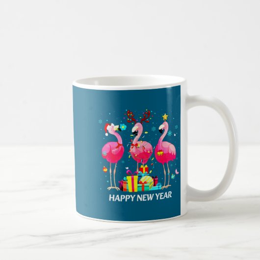 Flamingo Santa Hat Happy New Year Light Long Sleev Koffiemok (Rechts)