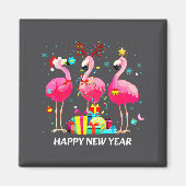 Flamingo Santa Hat Happy New Year Light Long Sleev Magneet (Voorkant)