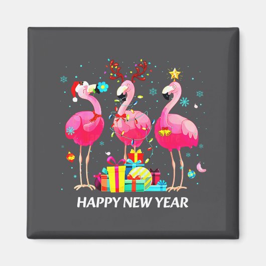 Flamingo Santa Hat Happy New Year Light Long Sleev Magneet (Voorkant)