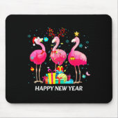 Flamingo Santa Hat Happy New Year Light Long Sleev Muismat (Voorkant)