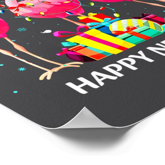 Flamingo Santa Hat Happy New Year Light Long Sleev Poster (Hoek)