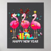 Flamingo Santa Hat Happy New Year Light Long Sleev Poster (Voorkant)