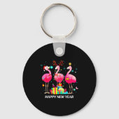 Flamingo Santa Hat Happy New Year Light Long Sleev Sleutelhanger (Voorkant)