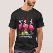 Flamingo Santa Hat Happy New Year Light Long Sleev T-shirt (Voorkant)