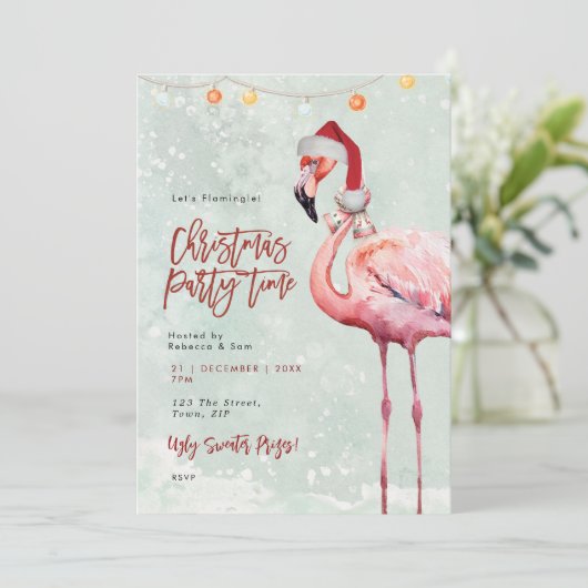 Flamingo Santa Hat Kerstfeest Uitnodiging