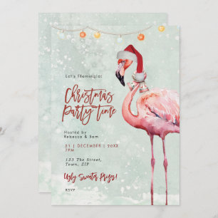 Flamingo Santa Hat Kerstfeest Uitnodiging