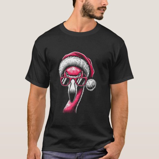 Flamingo Santa Hat Kerstmis T-shirt (Voorkant)