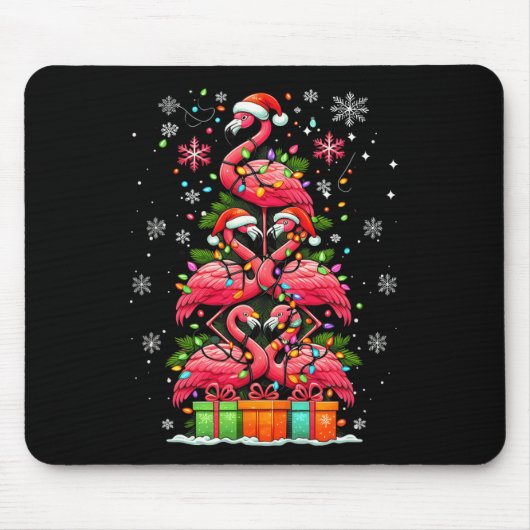 Flamingo Santa Hat Kerstverlichting Kerstboom Anim Muismat (Voorkant)