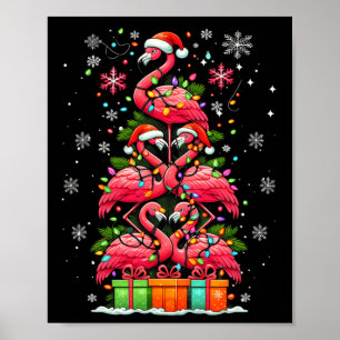 Flamingo Santa Hat Kerstverlichting Kerstboom Anim Poster