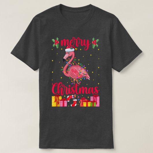 Flamingo Santa Hat Xmas Lichten Flamingo Lover Chr T-shirt (Design voorkant)