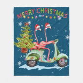 Flamingo Santa Hat Xmas Light Motobike Kerstmis Fleece Deken (Voorkant)