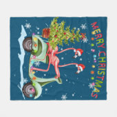 Flamingo Santa Hat Xmas Light Motobike Kerstmis Fleece Deken (Voorkant (Horizontaal))