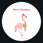 Flamingo Santa Hoed Merry Christmas Classic Ronde  Ronde Sticker<br><div class="desc">Merry Kerstroze Flamingo Santa Hat Classic Round Sticker</div>