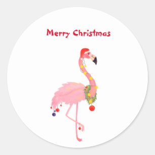 Flamingo Santa Hoed Merry Christmas Classic Ronde  Ronde Sticker