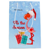 Flamingo Santa Kerstmis Medium Cadeauzakje (Voorkant)