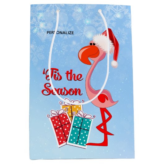 Flamingo Santa Kerstmis Medium Cadeauzakje (Voorkant)