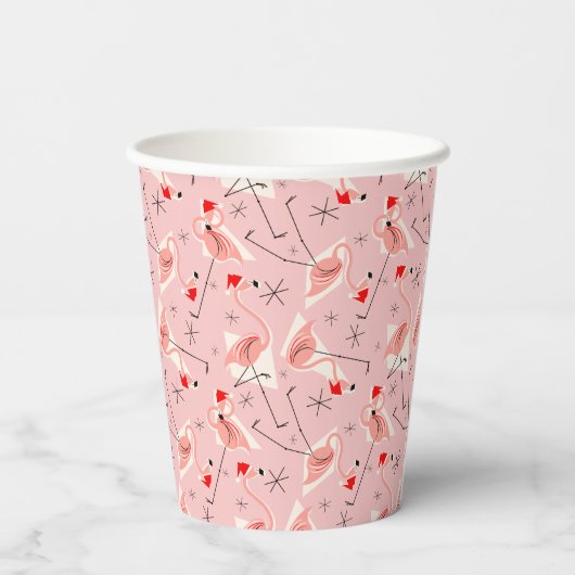 Flamingo Santa Multi Roze Papieren Bekers (Achterkant)