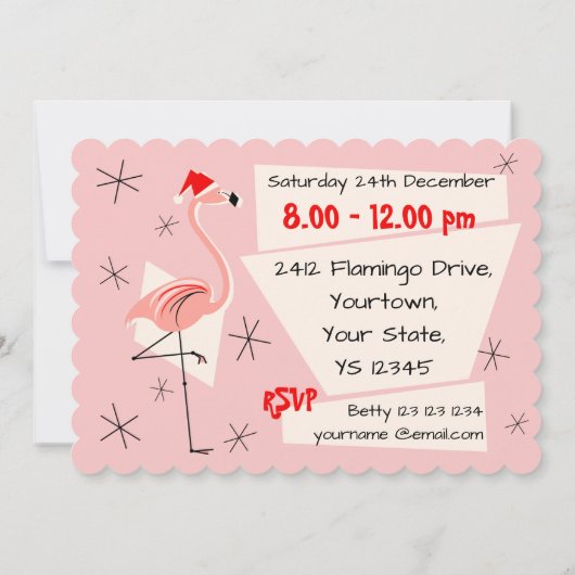 Flamingo Santa Pink horizontaal gescallopeerd Kaart (Achterkant)