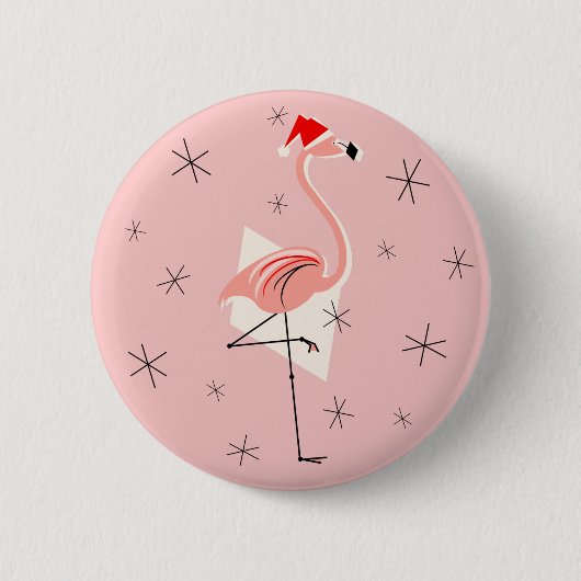 Flamingo Santa Pink-knop rond Ronde Button 5,7 Cm (Voorkant)