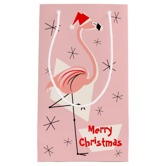 Flamingo Santa Pink Merry kerst klein Klein Cadeauzakje (Voorkant)