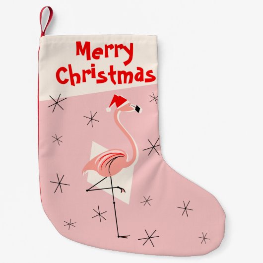 Flamingo Santa Pink Merry Kerstmis eenzijdig Kleine Kerstsok (Voorkant)