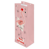 Flamingo Santa Pink Merry kerstwijn Wijn Cadeautas (Achterkant Gekanteld)