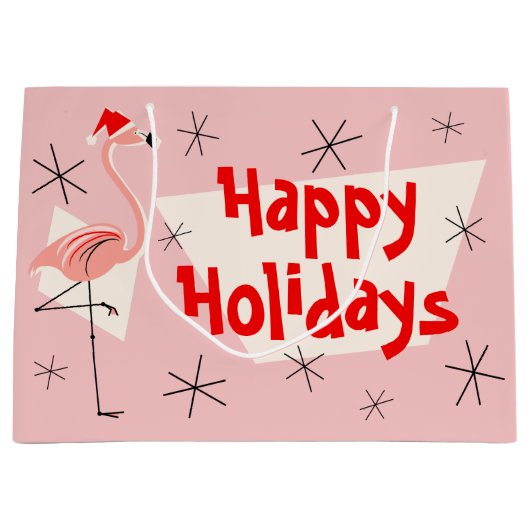 Flamingo Santa Pink Prettige feestdagen grote cade Large Cadeautasje (Voorkant)