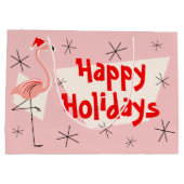 Flamingo Santa Pink Prettige feestdagen grote cade Large Cadeautasje (Achterkant)