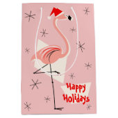 Flamingo Santa Pink Prettige feestdagen medium Medium Cadeauzakje (Voorkant)