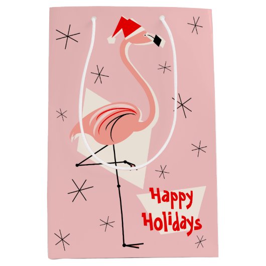 Flamingo Santa Pink Prettige feestdagen medium Medium Cadeauzakje (Voorkant)