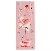 Flamingo Santa Pink Prettige feestdagen Wijn Cadeautas (Achterkant)