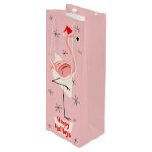 Flamingo Santa Pink Prettige feestdagen Wijn Cadeautas (Voorkant Gekanteld)