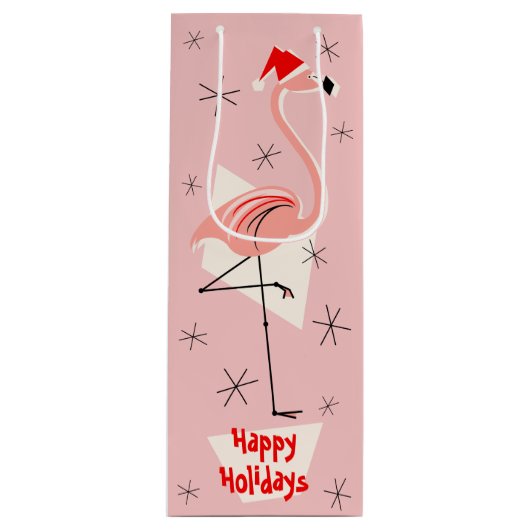 Flamingo Santa Pink Prettige feestdagen Wijn Cadeautas (Voorkant)
