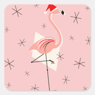 Flamingo Santa Pink sticker vierkant