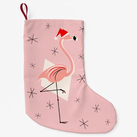 Flamingo Santa Pink stocking Kleine Kerstsok (Voorkant)
