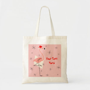 Flamingo Santa Pink Text canvas tas