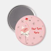 Flamingo Santa Pink Text magnet round (Voorkant / Achterkant)