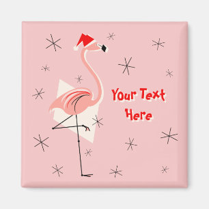 Flamingo Santa Pink Text magnet vierkant