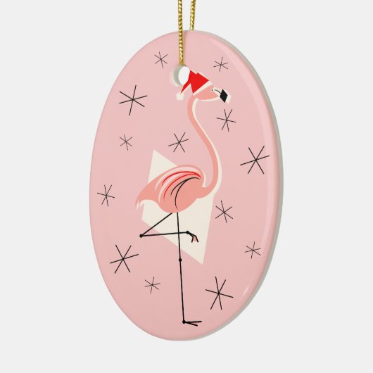 Flamingo Santa Pink Text ornament oval (Links)