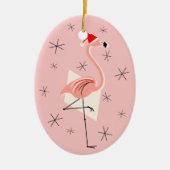 Flamingo Santa Pink Text ornament oval (Voorkant)