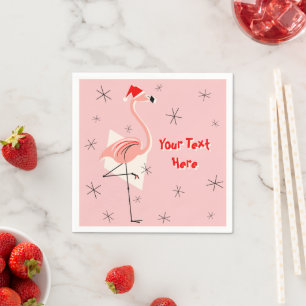 Flamingo Santa Pink Text paper napkin Servetten