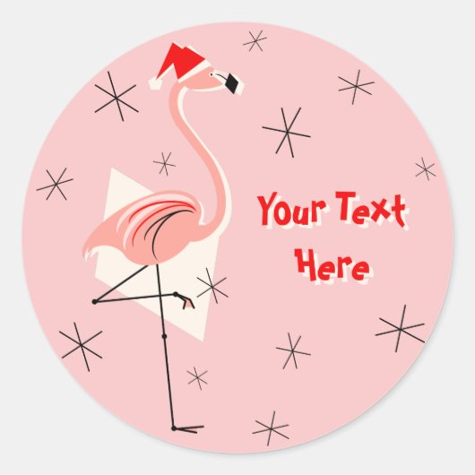 Flamingo Santa Pink Text sticker (Voorkant)