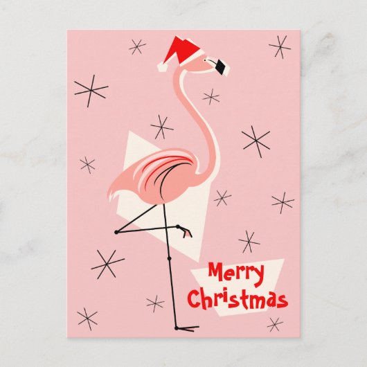 Flamingo Santa Pink Vrolijk kerstportret Feestdagenkaart (Voorkant)