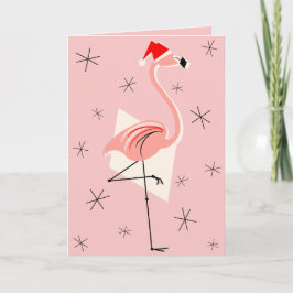 Flamingo Santa Pink wenskaart roze Feestdagen Kaart