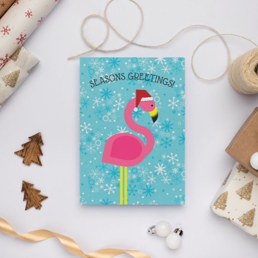 Flamingo Santa Retro Tropische Kerst Feestdagen Kaart
