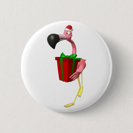 Flamingo Santa Ronde Button 5,7 Cm (Voorkant)