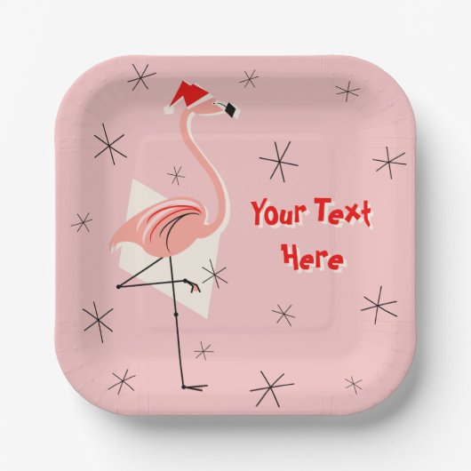 Flamingo Santa Roze Tekst vierkant papier bord (Voorkant)