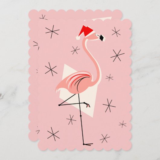Flamingo Santa Roze uitnodiging portret (Voorkant / Achterkant)